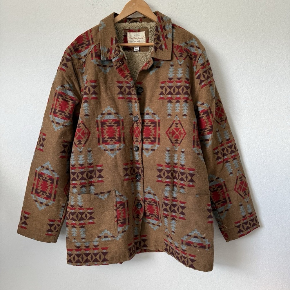 Weatherproof Vintage Knit Jacket Mens X-Large Brown Aztec Sherpa Lined Overcoat